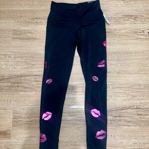 Victoria's Secret Black Leggings with Pink Lip Prints